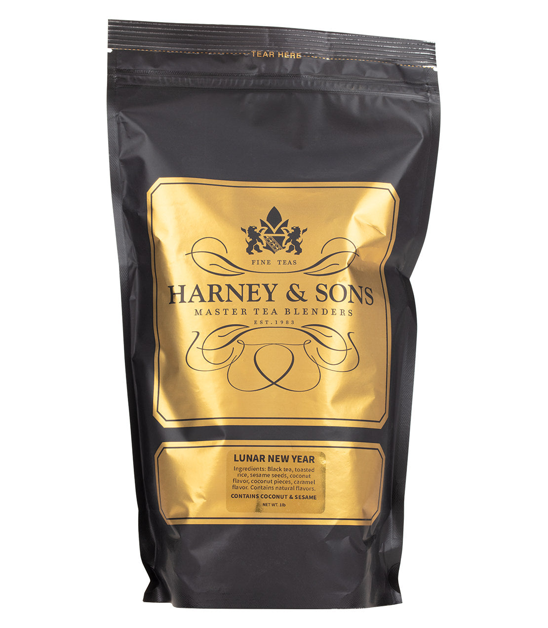 Harney & Sons Lunar New Year 2025 tea packaging, celebrating the Year of the Snake with elegant black and gold design.