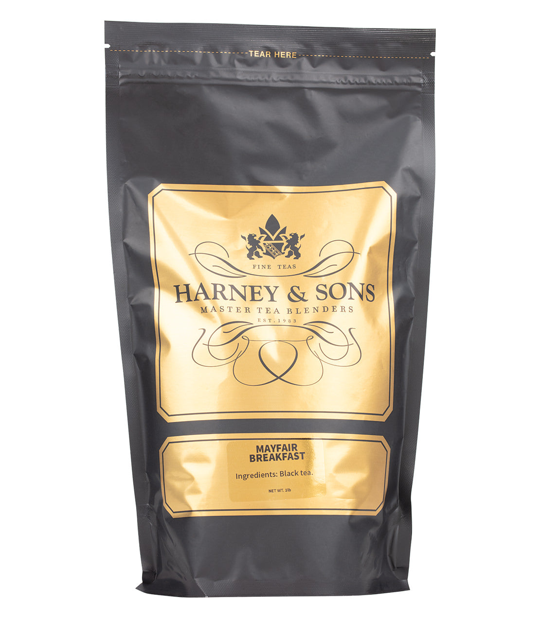 Harney & Sons Fine Teas- Mayfair Breakfast- 1 Pound/16OZ Bag- Black and Gold Bag