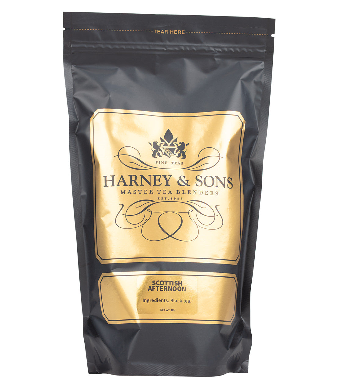 Harney & Sons Fine Teas- Scottish Afternoon- 1 Pound/16OZ Bag- Black and Gold Bag