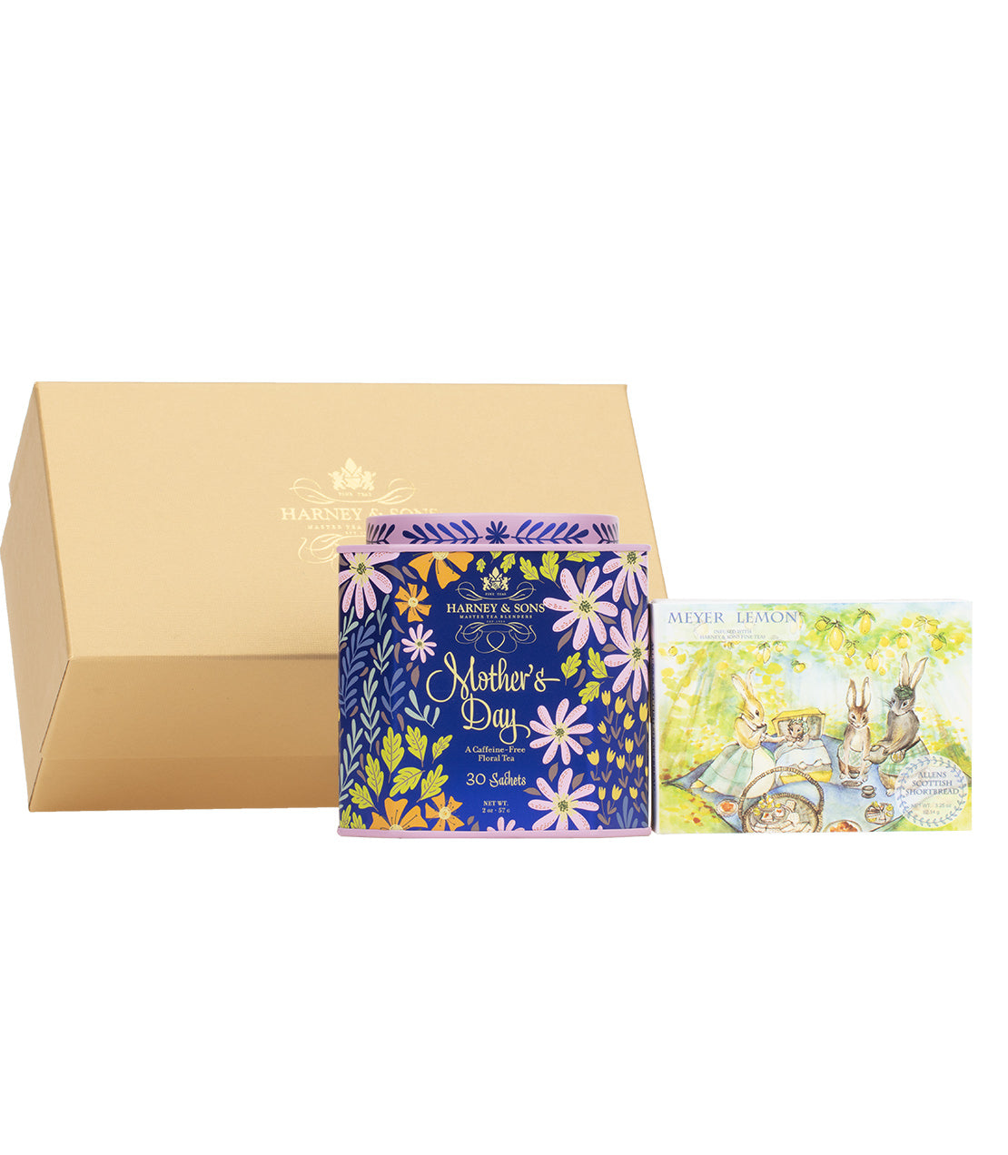 Elegant Mother's Day Teatime gift set featuring a floral tea box and a charming illustrated card. Perfect for tea lovers.