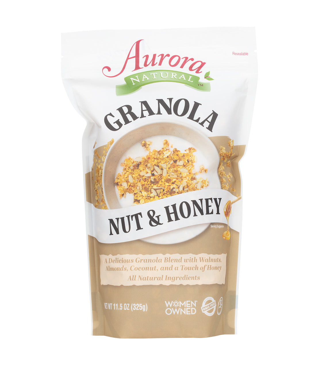 Aurora Natural Granola- Nut & Honey- Brown and white 11.5 oz bag