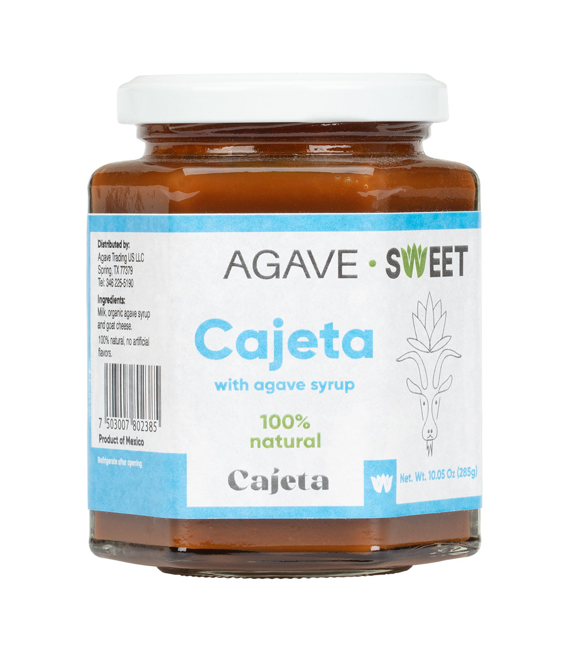 Agave Sweet- Cajeta with agave syrup- 100% Natural- 10.05 oz blue and white jar