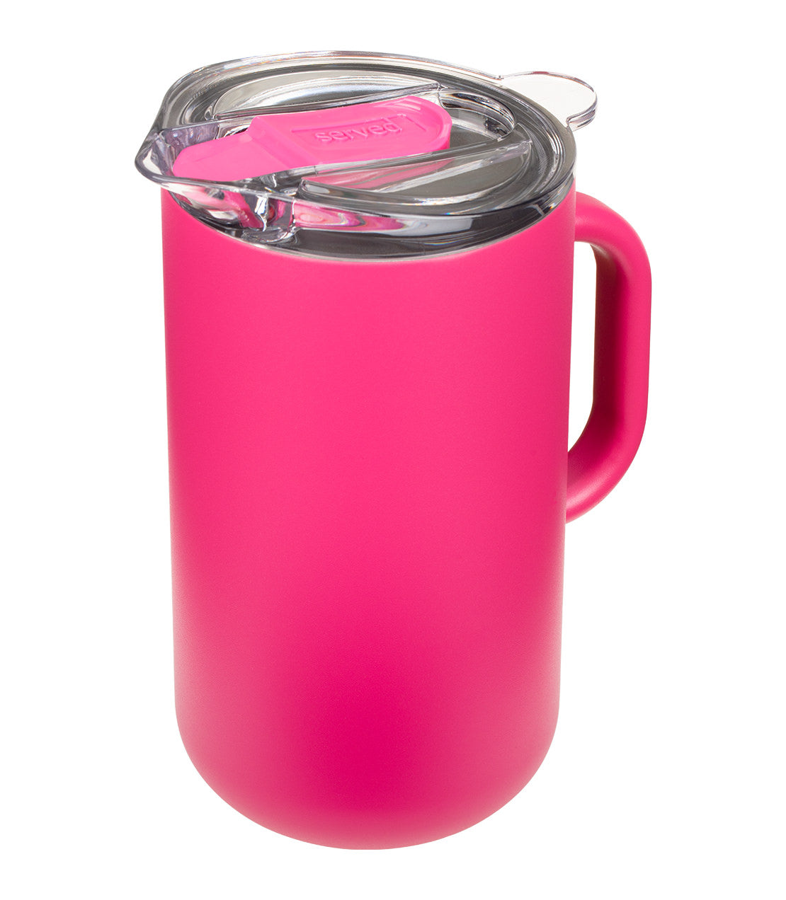 Served- 34 ounce- Vacuum Insulated Pitcher- Watermelon- Photo from above with clear lid featured