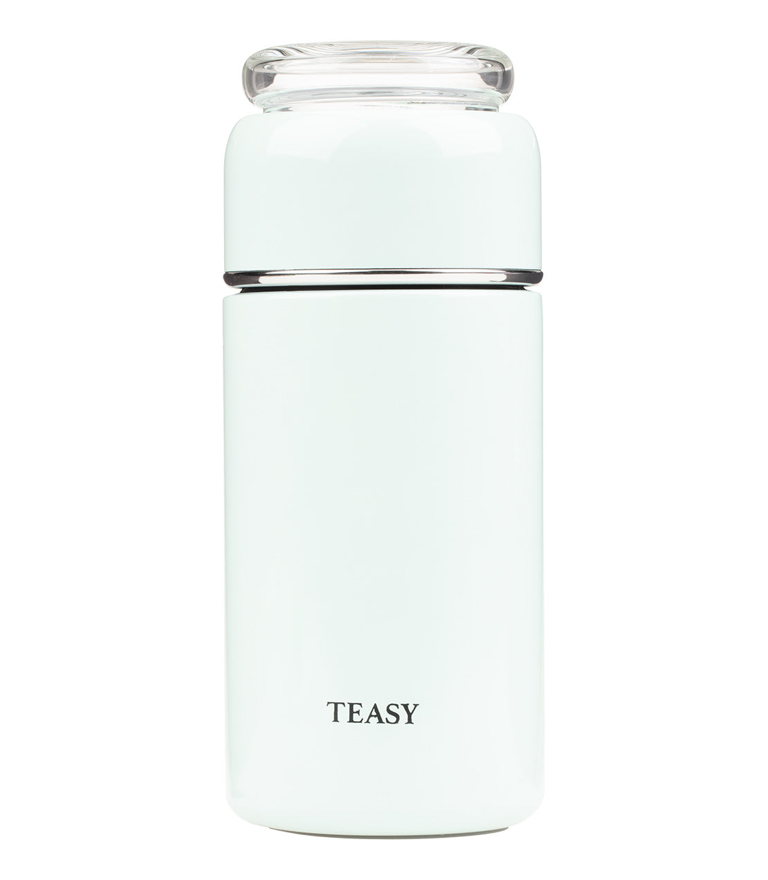 Teasy insulated flask in light green, designed for keeping beverages hot or cold, featuring a sleek, modern look.