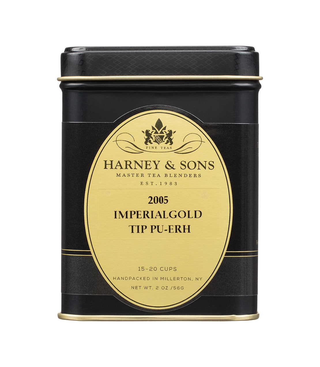 Harney & Sons Fine Teas- 2005 Imperial Gold Tip Pu-Erh- 2oz Black and gold tin of loose tea