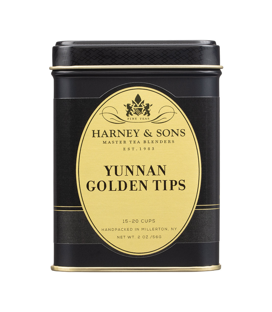 Harney & Sons Fine Teas- Yunnan Golden Tips- Black and Gold 2oz tin of loose leaf tea