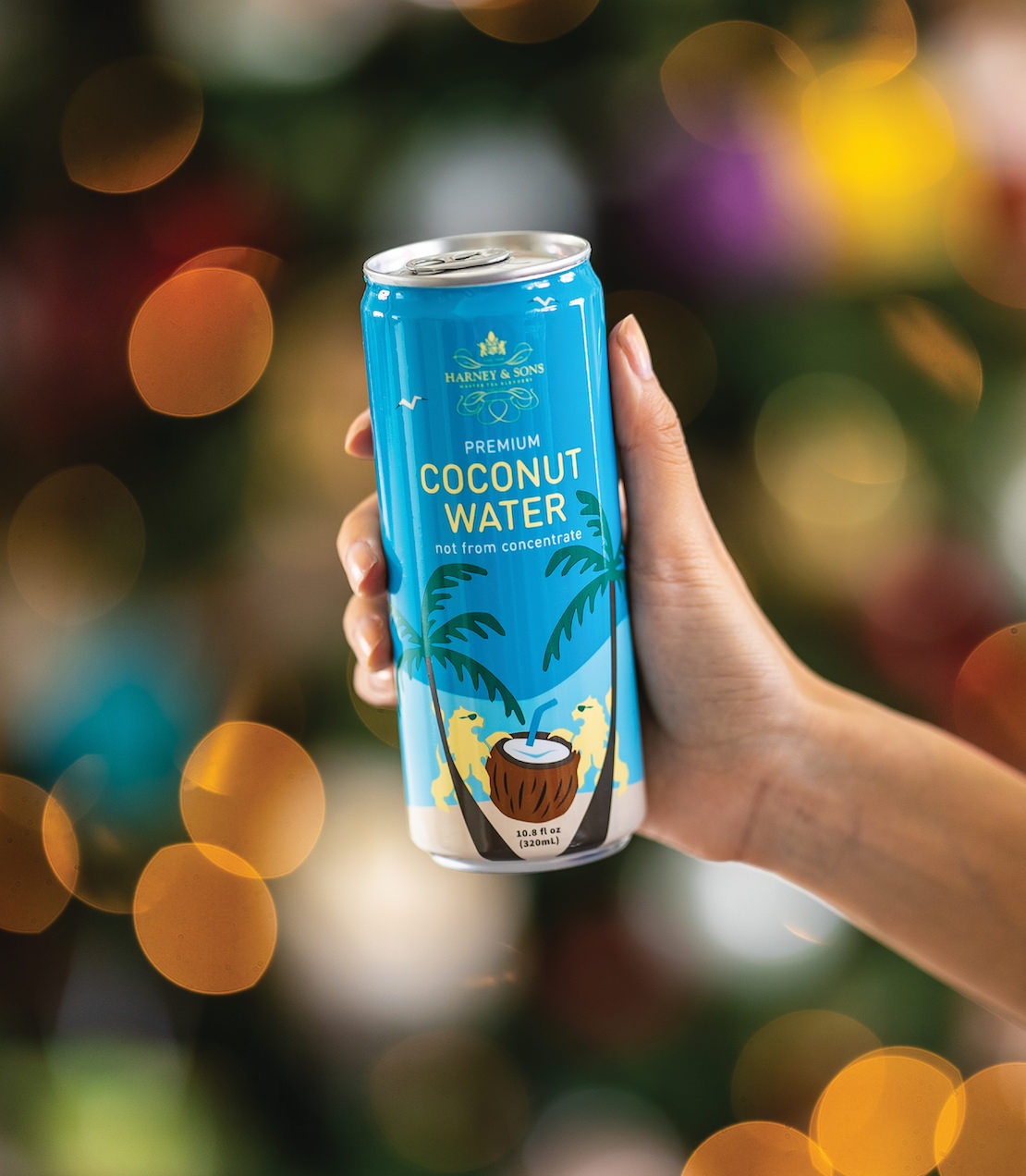 Harney & Sons Premium Coconut Water holiday mood image.