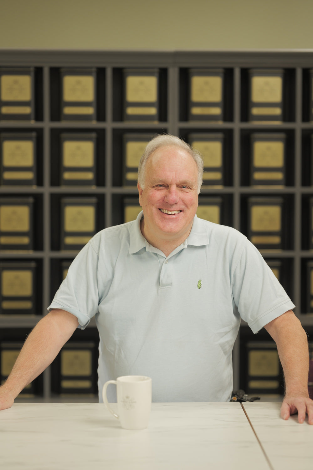 Mike Harney at the Harney & Sons tasting table in Millerton, New York