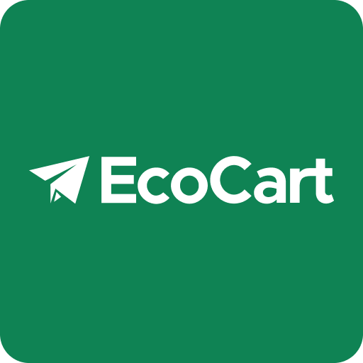 EcoCart logo on a green background, representing carbon offsetting and sustainable shopping solutions.