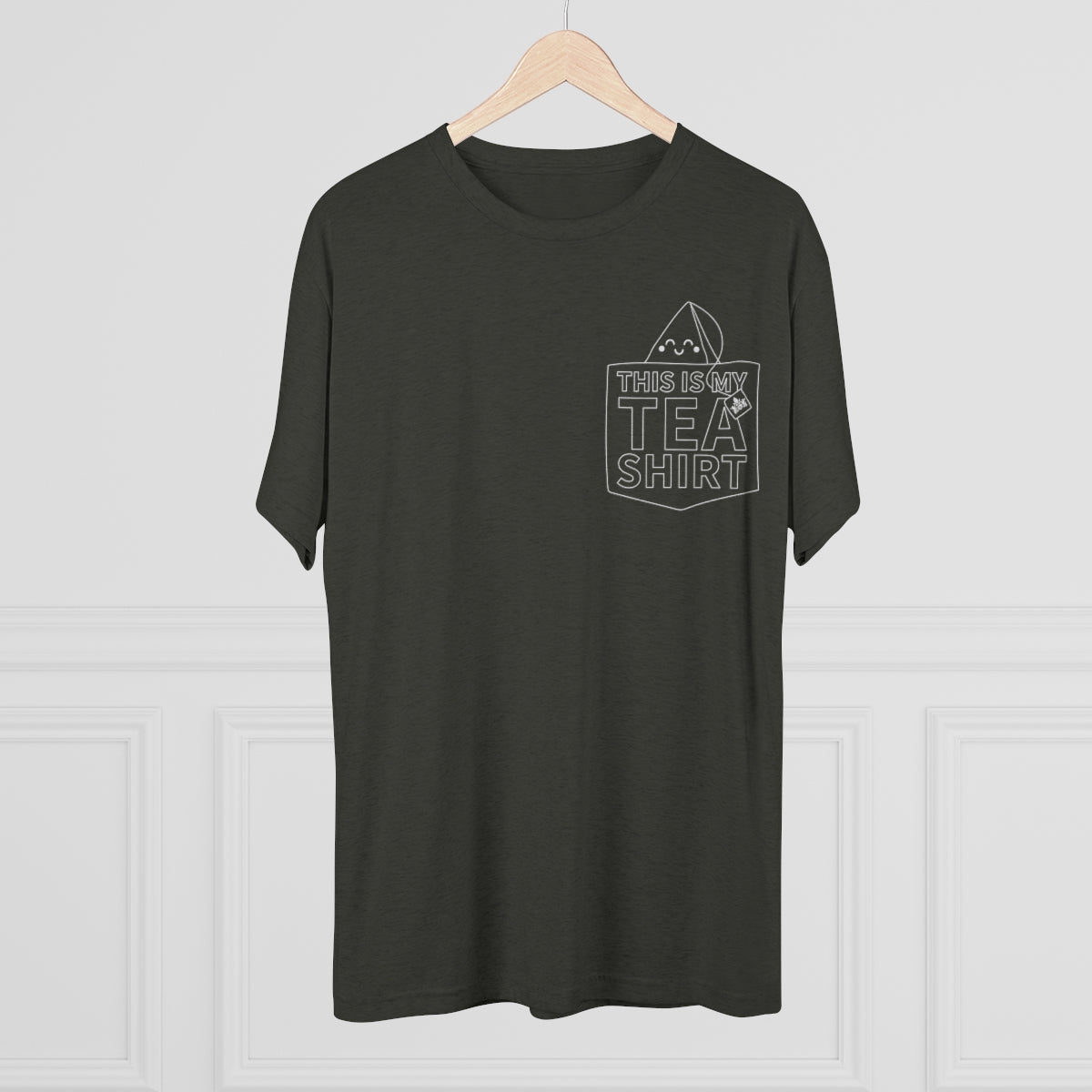 Dark green graphic tee featuring the text "This Is My Tea Shirt" with a tea bag illustration.