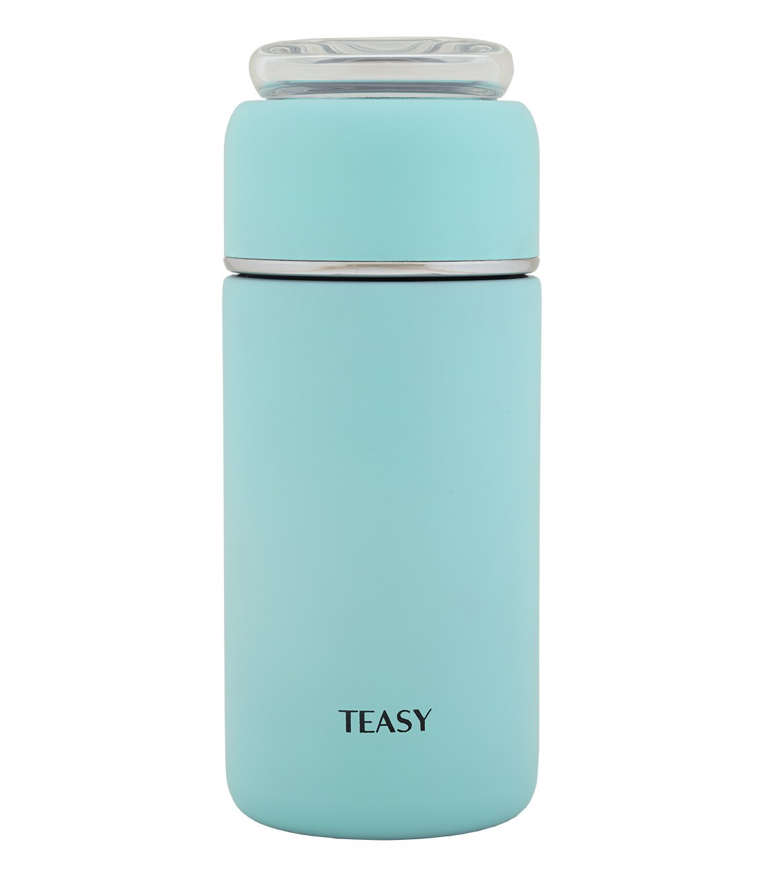 Teasy insulated flask in light blue, featuring a sleek design and a secure lid for temperature retention.