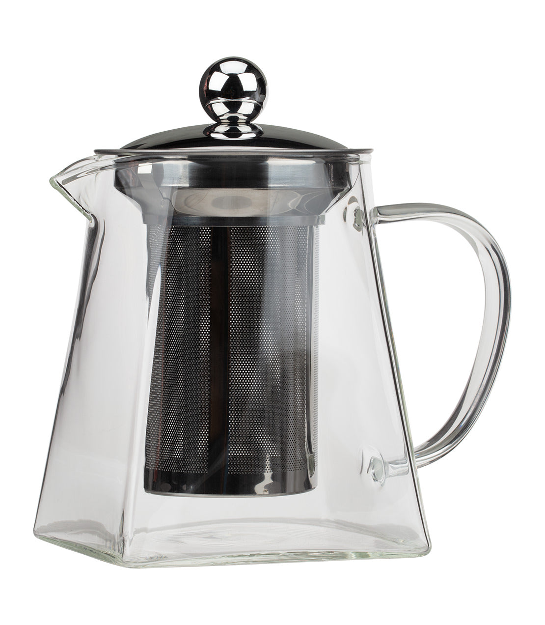 Elegant Cristel glass teapot with a stainless steel infuser and a sleek, modern design. Perfect for brewing tea.