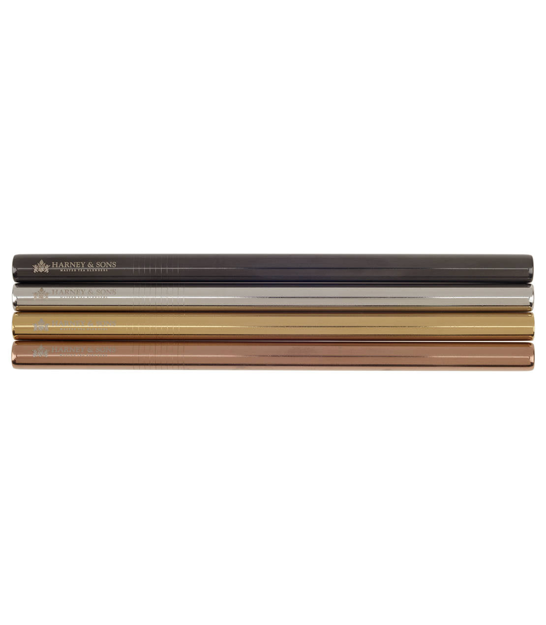 Set of four reusable bubble tea straws in various metallic colors by Harney & Sons.
