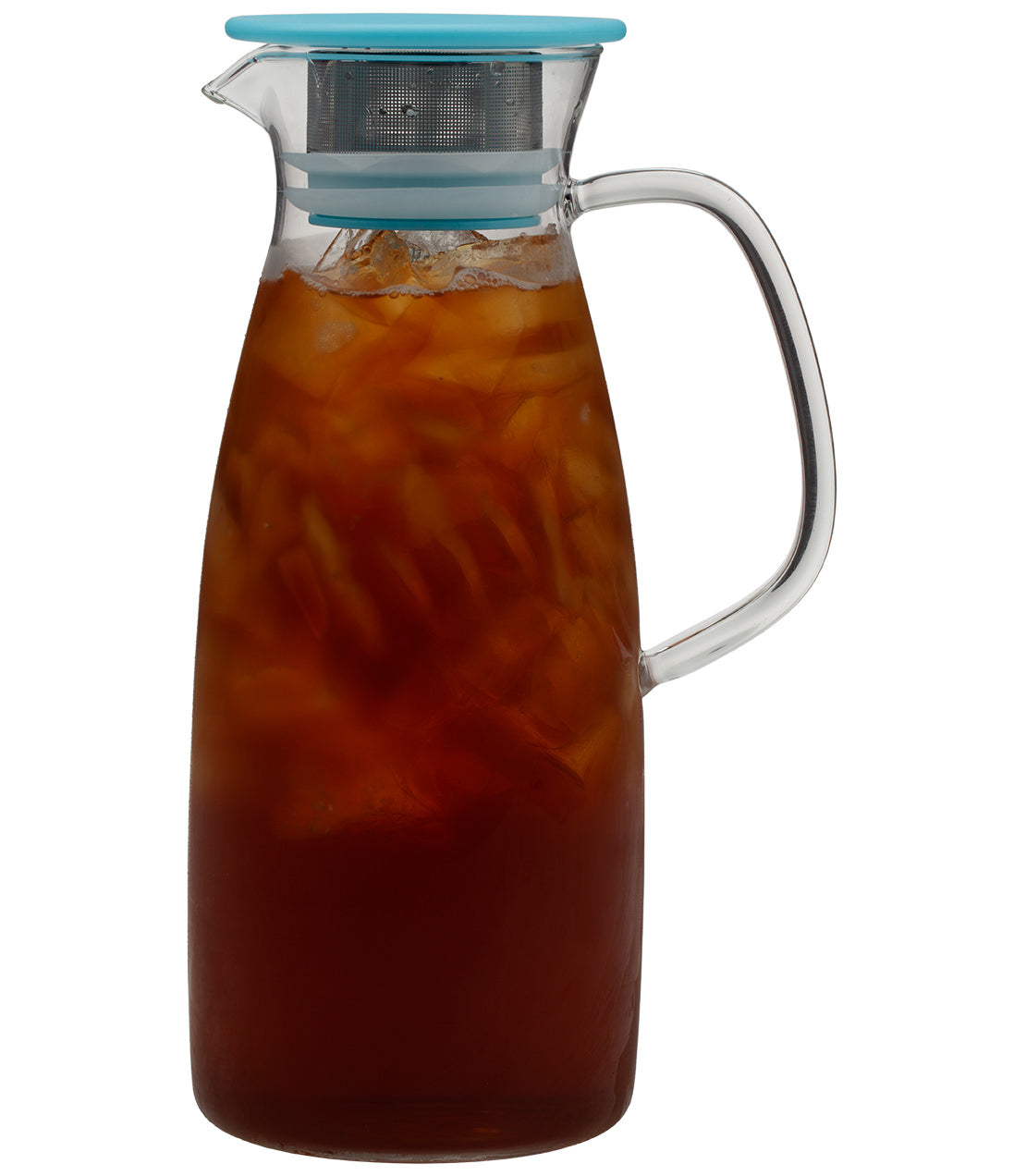 ForLife Mist Glass Iced Tea Jug, 50 oz, featuring a sleek design and infuser for brewing iced tea.