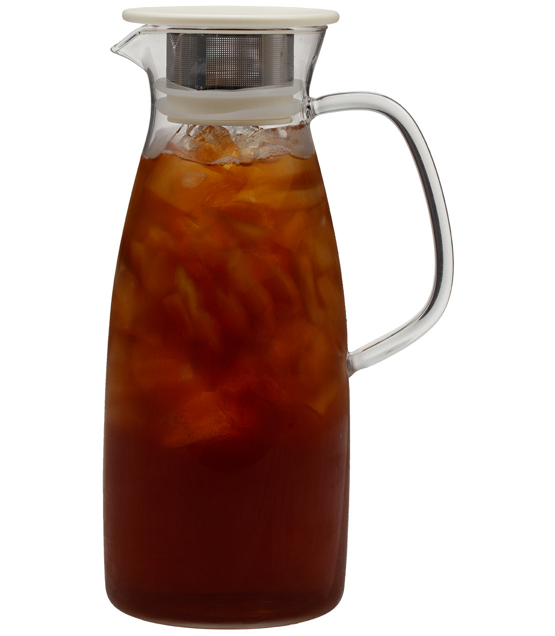 ForLife Mist Glass Iced Tea Jug, 50 oz, featuring a sleek design and infuser for brewing iced tea.