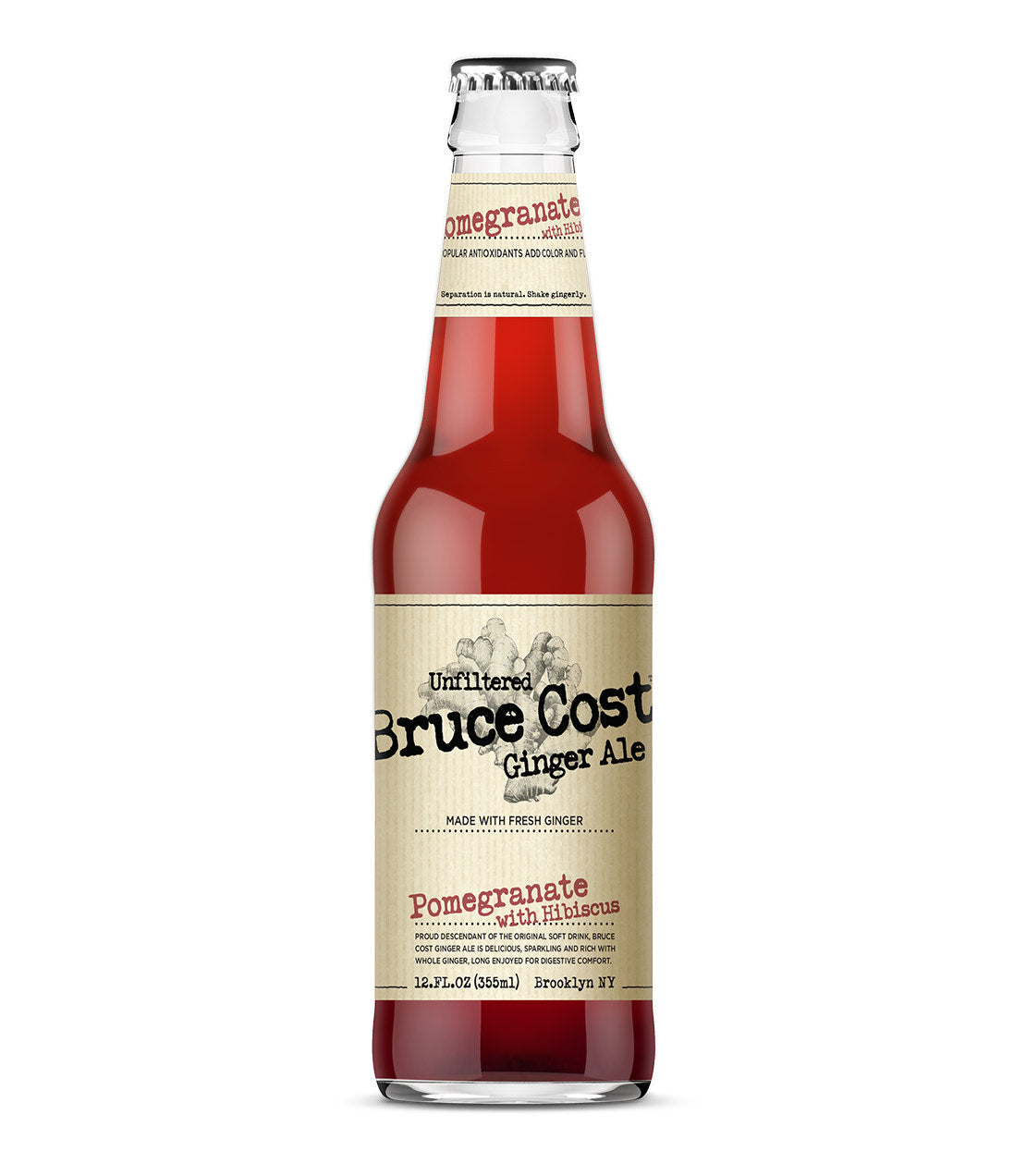 Bruce Cost Ginger Ale Pomegranate Hibiscus - 12 oz. Bottle Case of 12 Bottles - Harney & Sons Fine Teas