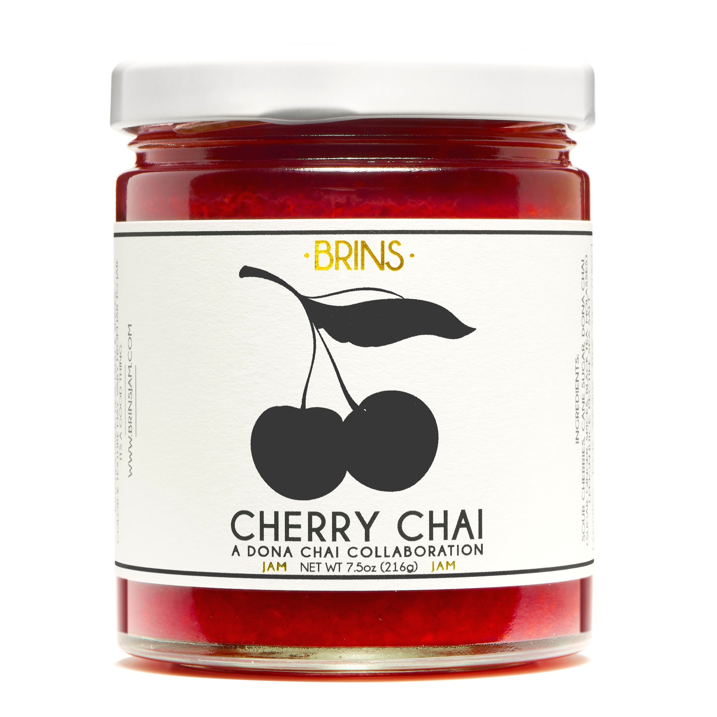 Brins Cherry Chai Jam jar featuring a cherry graphic, 7.5 oz, showcasing a unique flavor collaboration.