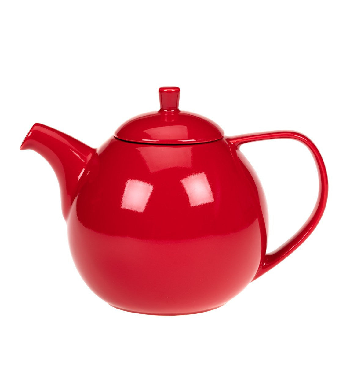 Red Curve Teapot with Infuser, 45 oz capacity, featuring a rounded design and sleek handle, available in multiple colors.