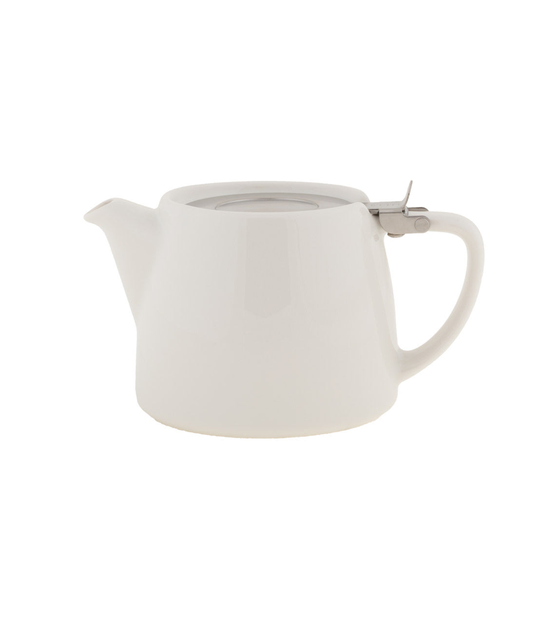 White Stump Teapot with infuser, 18 oz capacity, sleek design, available in multiple colors.