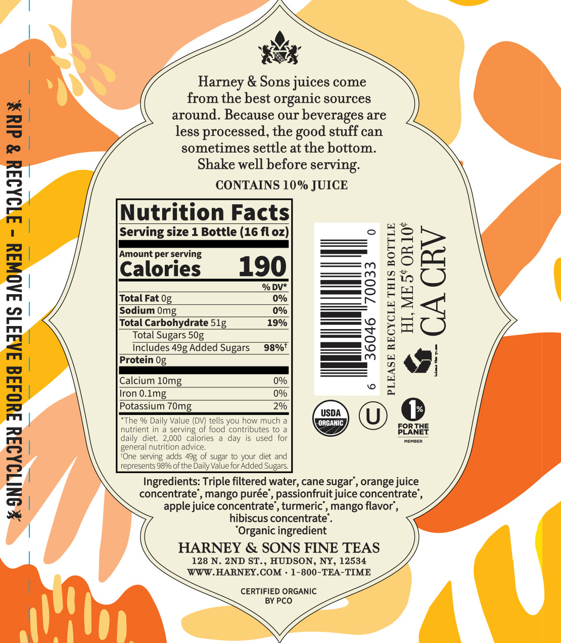 Organic Orange Mango Juice Drink -   - Harney & Sons Fine Teas
