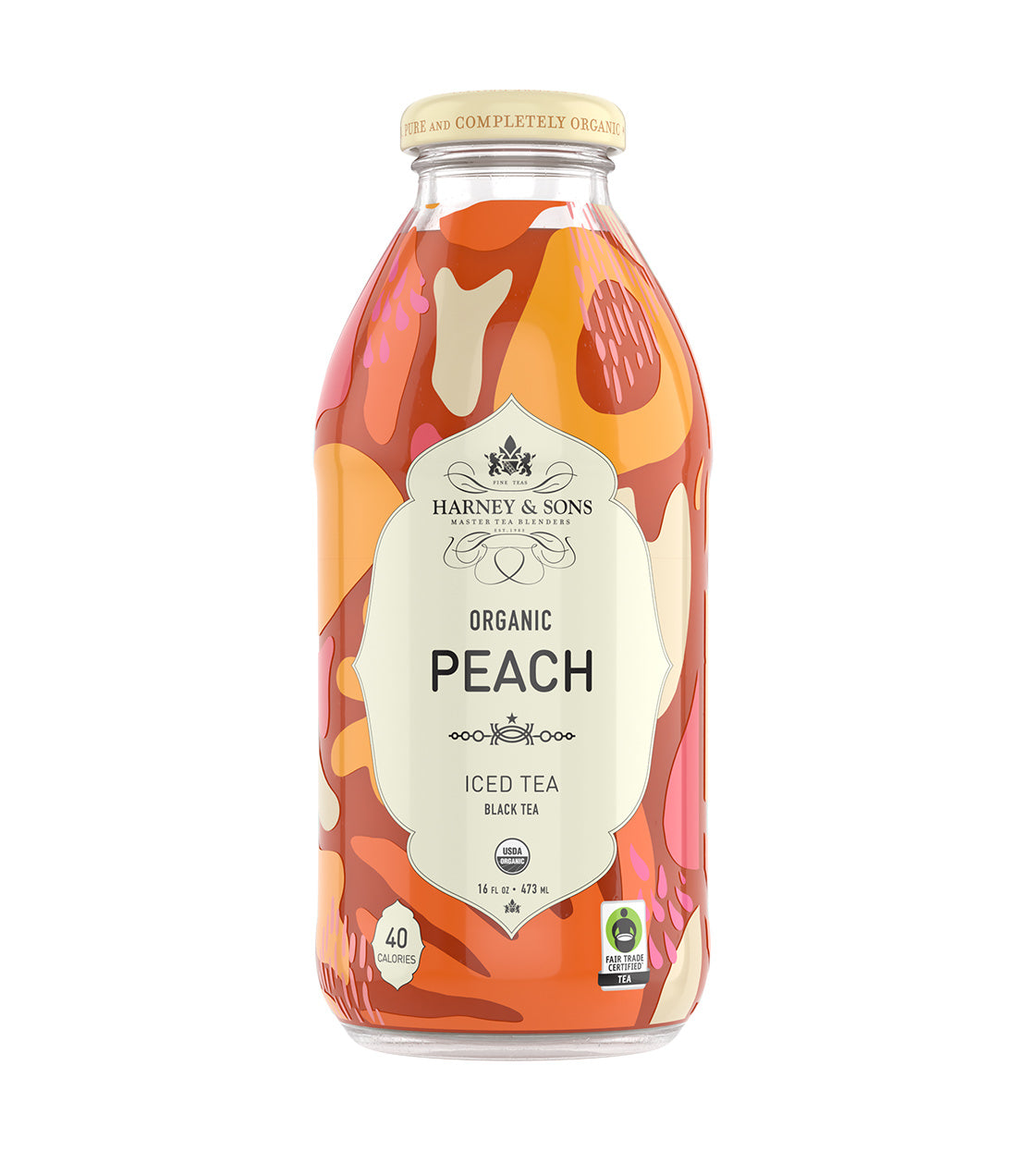 Organic Peach Iced Tea - 16 oz. Bottle Case of 12 Bottles - Harney & Sons Fine Teas