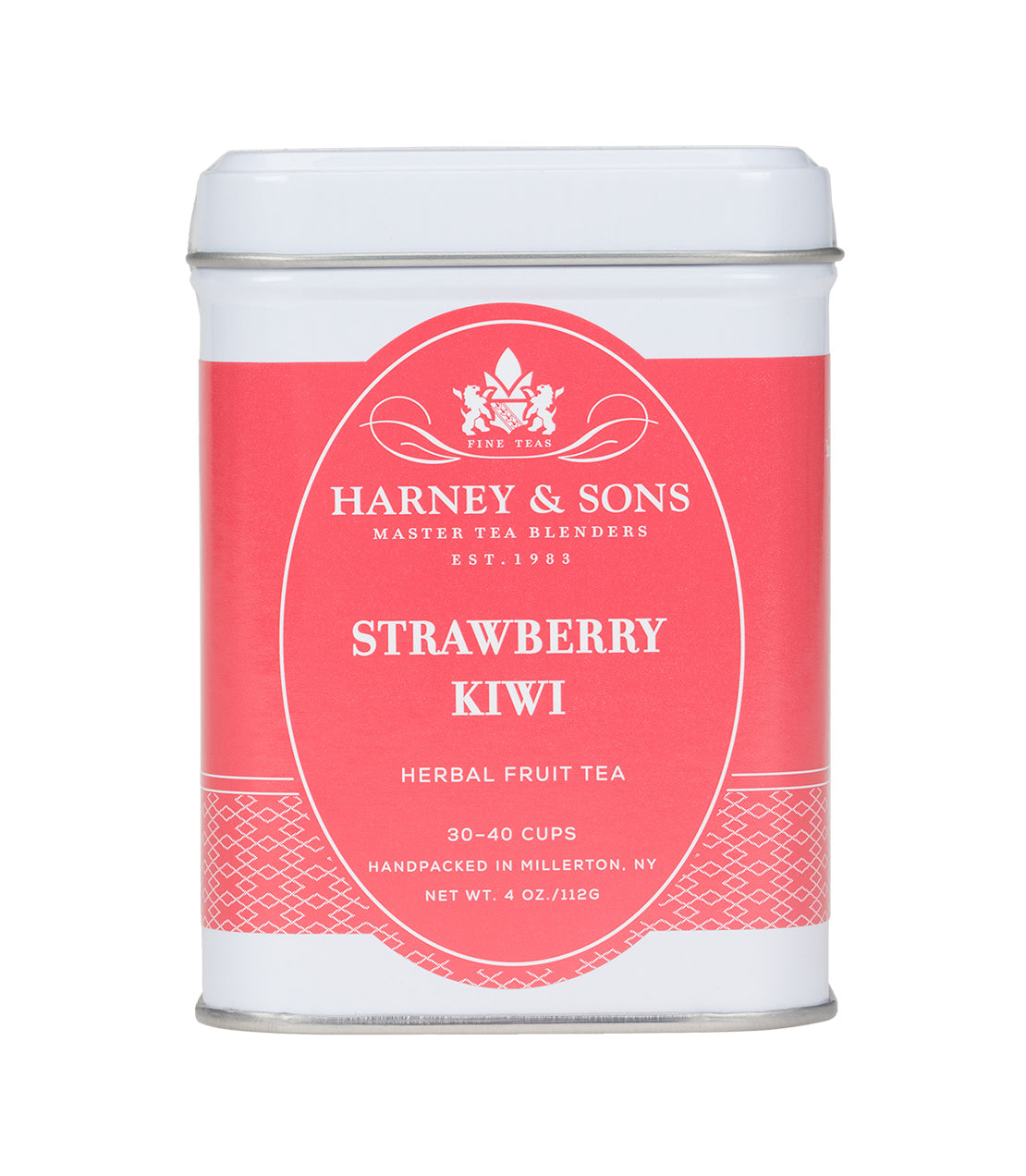 Harney & Sons Strawberry Kiwi Herbal Fruit Tea tin, 4 oz, handpacked in Millerton, NY, offers 30-40 cups.