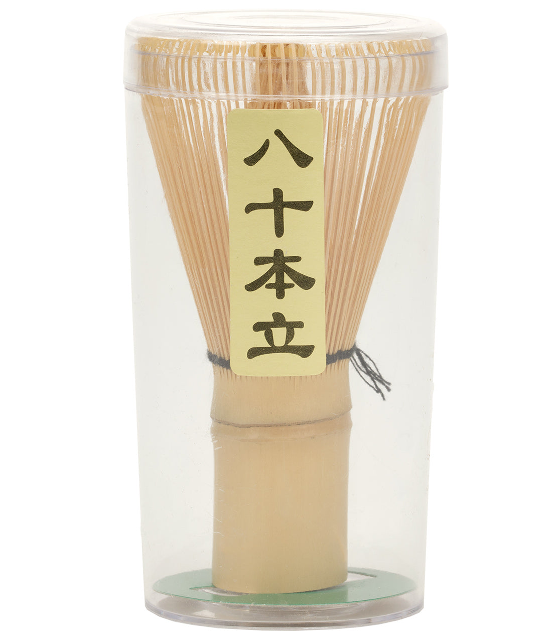T-Whisk Bamboo with 80 prongs, packaged in a clear container, ideal for preparing matcha tea.