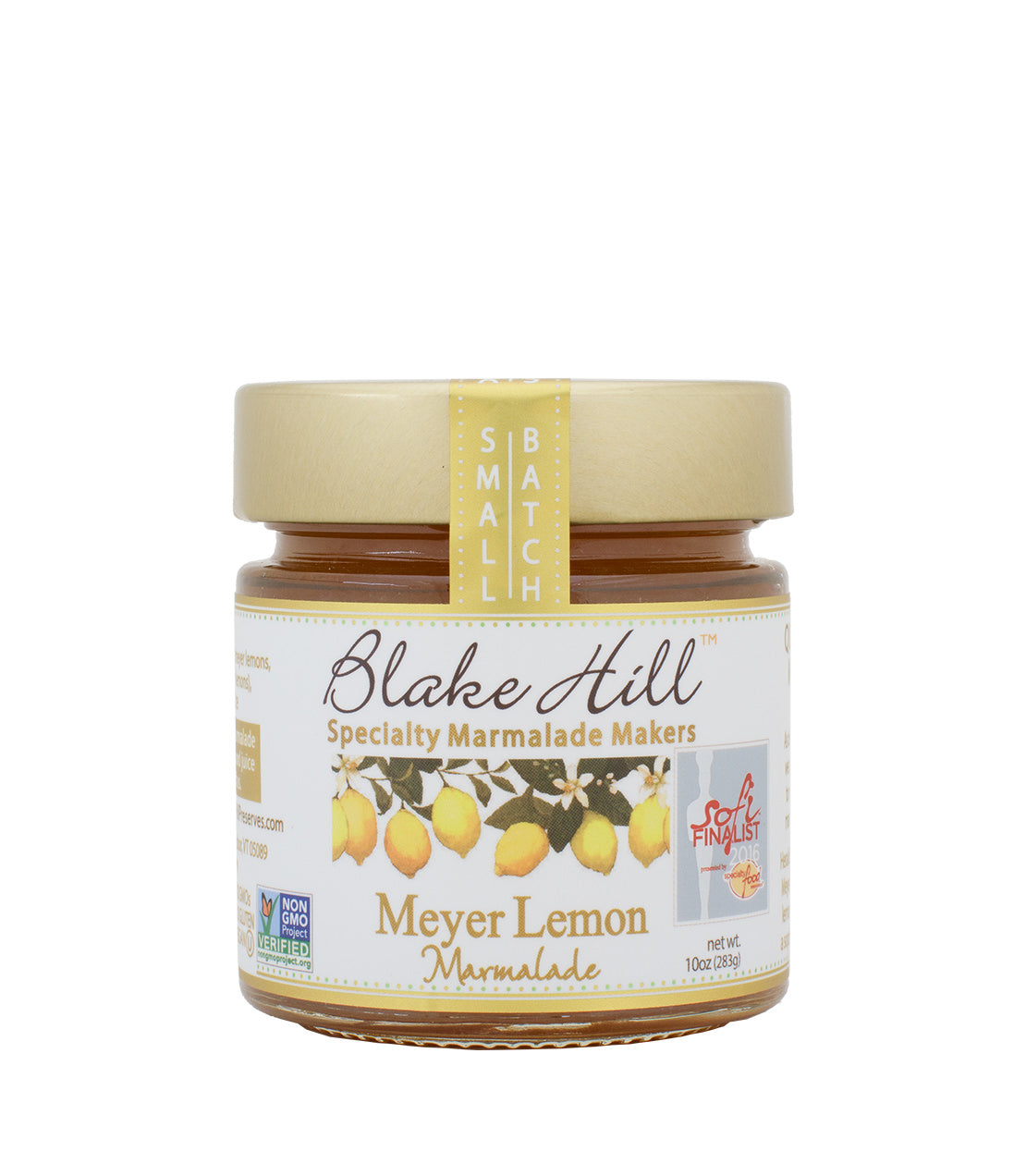 Blake Hill Meyer Lemon Marmalade in a 10 oz jar, featuring a small batch, specialty design.