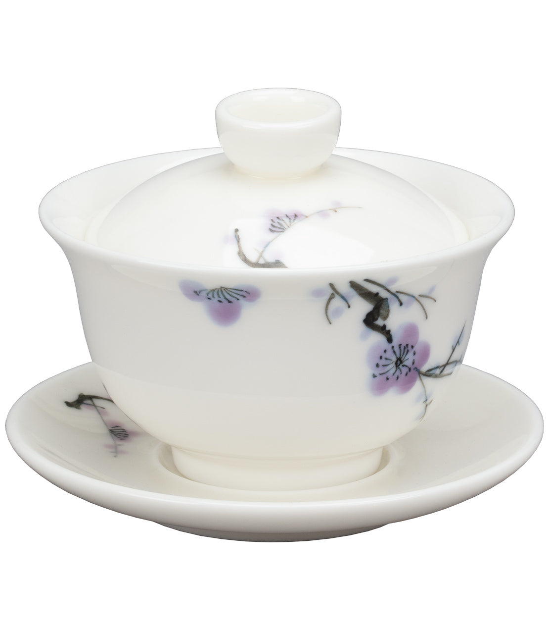 Elegant Gaiwan with floral design, featuring a lid and matching saucer, perfect for tea brewing. Assorted styles available.