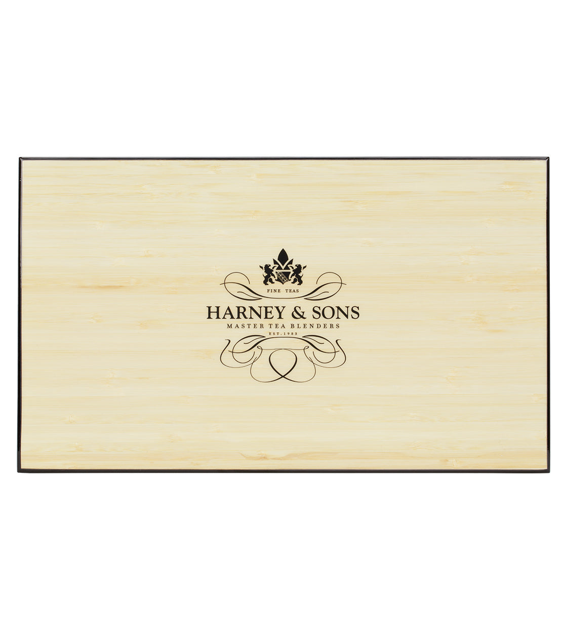 Bamboo tea chest by Harney & Sons, featuring eight wrapped tea sachets for a premium tea experience.