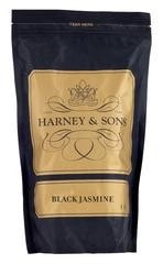 Black Jasmine tea by Harney & Sons in a sleek black and gold package, showcasing elegant branding and design.