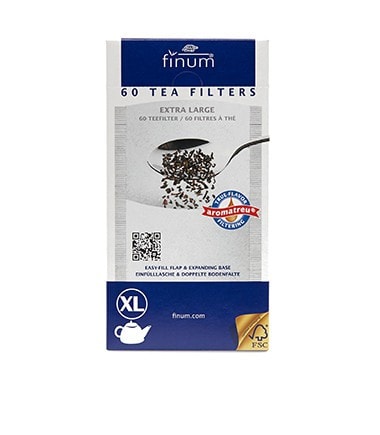 Finum Extra Large Paper Filters pack with 60 tea filters, designed for easy brewing and flavor extraction.
