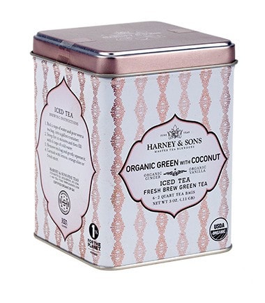 Organic Green with Coconut Fresh Brew Iced Tea - Iced Tea Pouches Tin of 6 Pouches - Harney & Sons Fine Teas