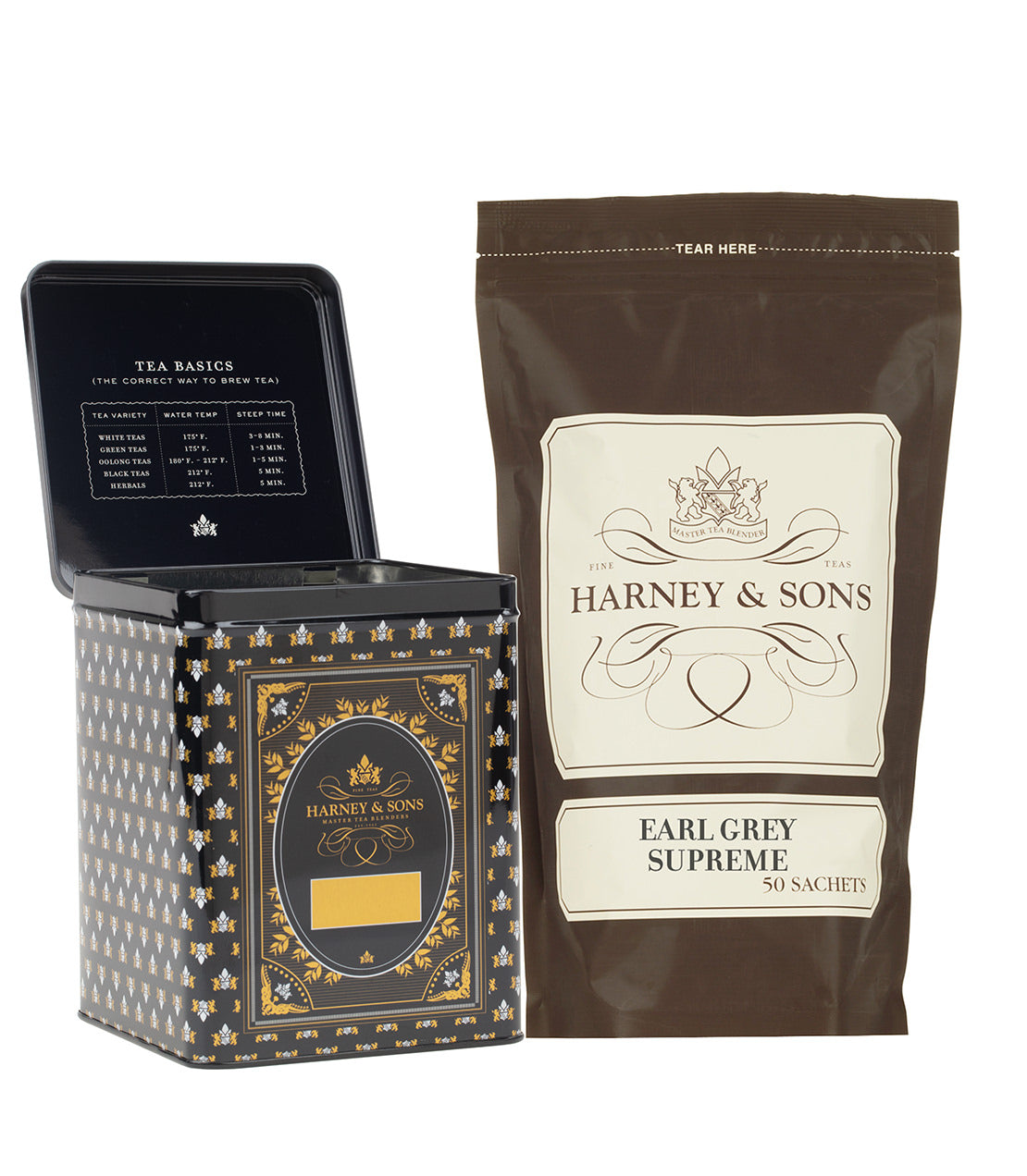 Harney & Sons 50 CT Hinged Canister Bundle Earl Grey Supreme Sachets