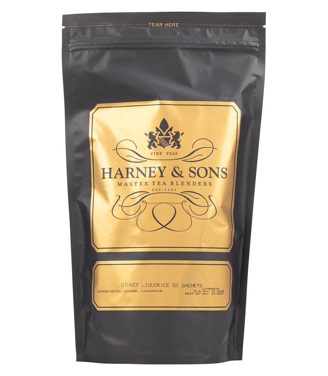 Harney & Sons Fine Teas- Ginger Liquorice - Black and Gold Bag of 50 Sachets