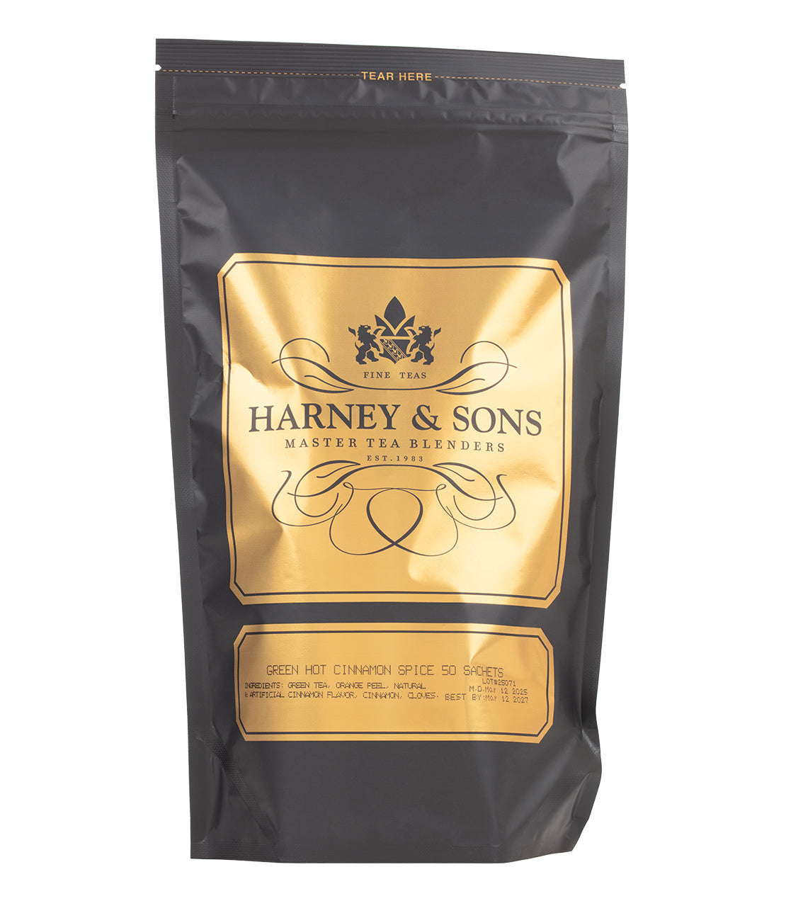Harney & Sons Fine Teas- Green Hot Cinnamon Spice- Black and Gold Bag of 50 Sachets