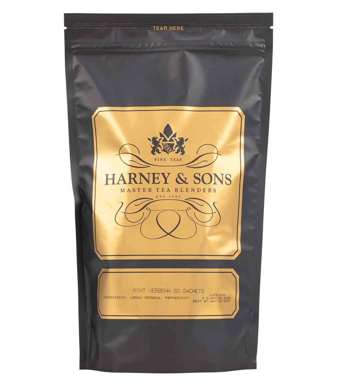 Harney & Sons Fine Teas- Mint Verbena- Black and Gold Bag of 50 Sachets
