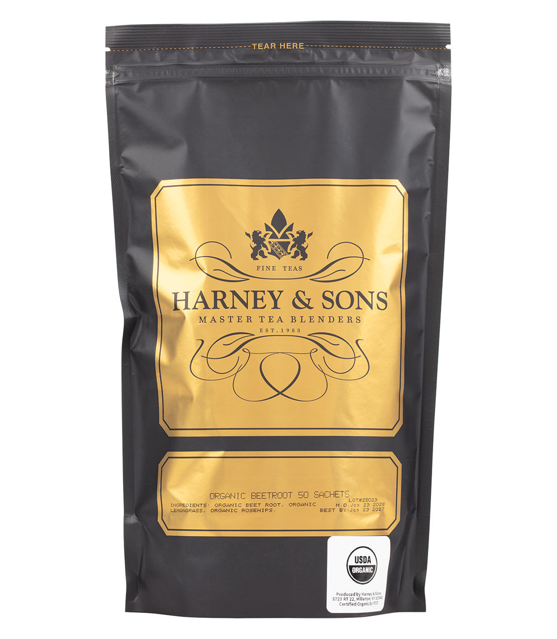 Harney & Sons Fine Teas- Organic Beetroot- Black and Gold Bag of 50 Sachets