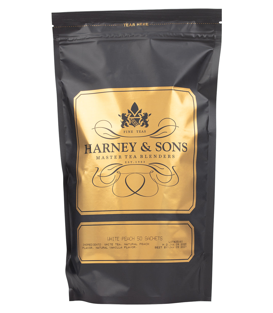 Harney & Sons Fine Teas- White Peach- Black and Gold Bag of 50 Sachets