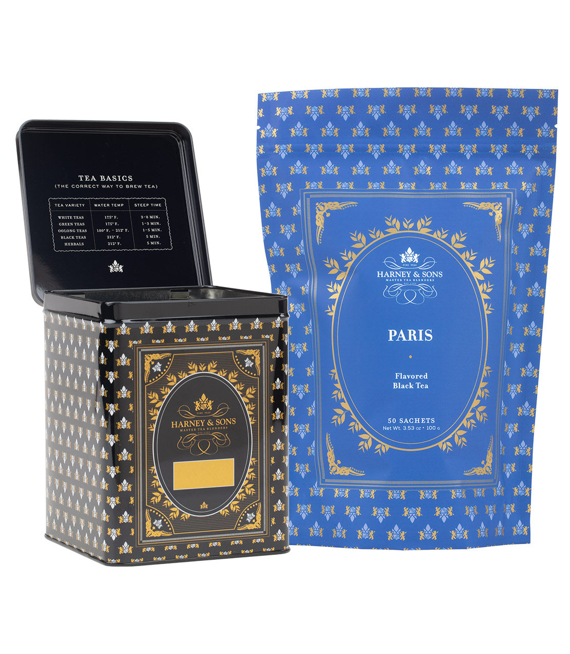 Paris 50 Sachets | Hinged Canister Black/Cream Harney & Sons