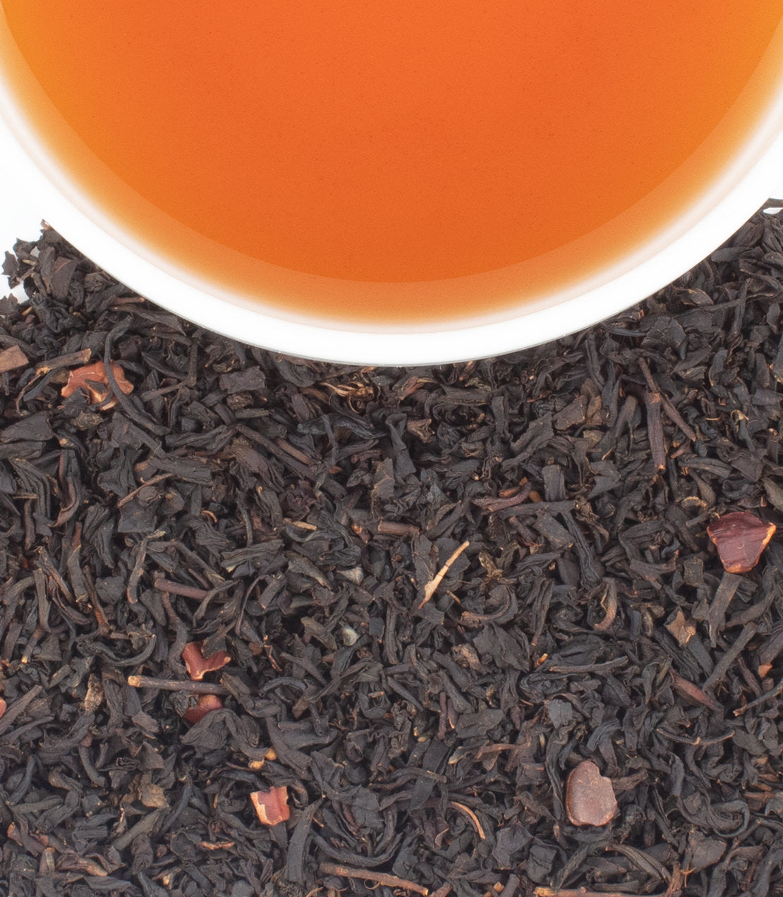Harney & Sons Fine Teas- Cookies & Cream- Loose tea leaves pictured with brewed cup of tea