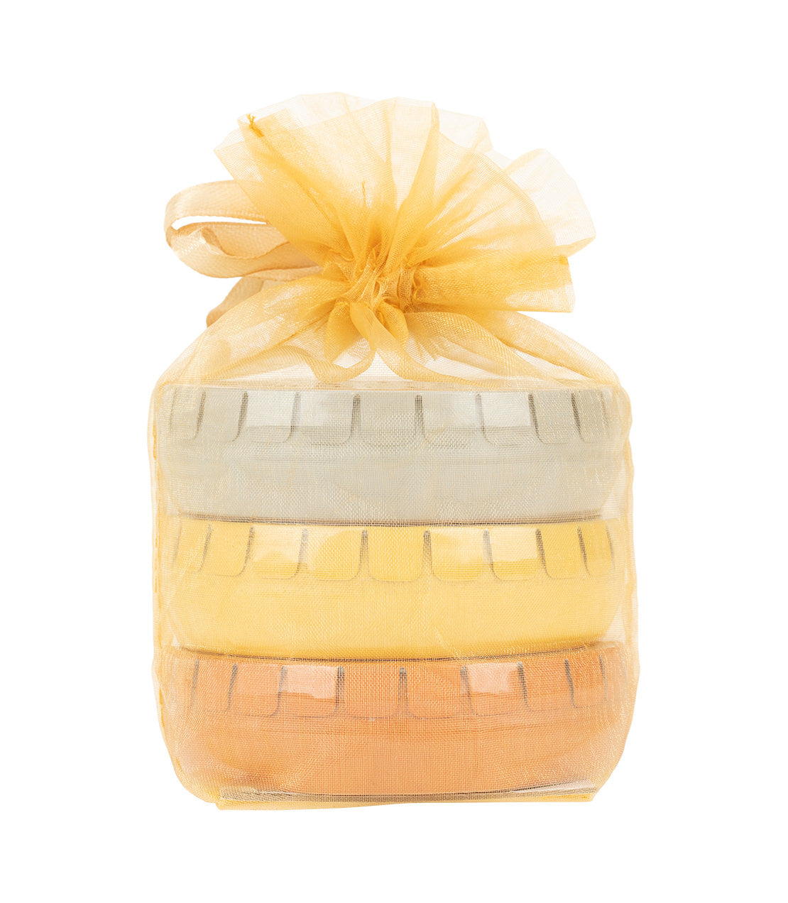 Harney & Sons Fine Teas- HT Tagalong Trio- Three vertically stacked Tagalong Tins in gold mesh bag