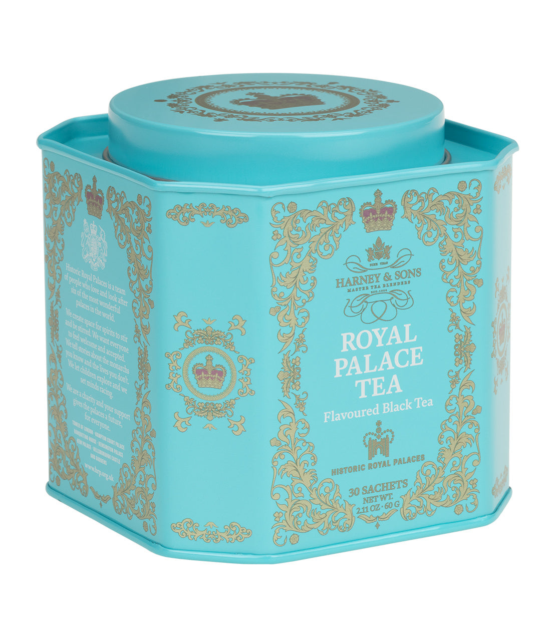 Harney & Sons Fine Teas- Historic Royal Palaces- Royal Palace Tea- Blue and Gold 30 Count Tin of Sachets- 