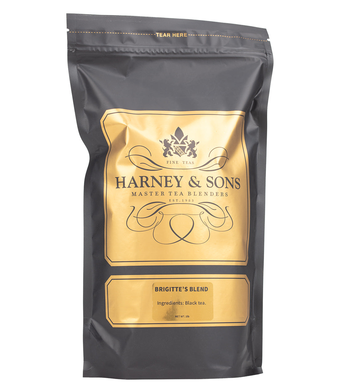 Harney & Sons Fine Teas- Brigitte's Blend- 1 Pound/16OZ Bag- Black and Gold Bag