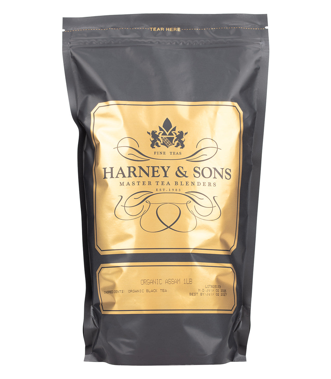 Harney & Sons Fine Teas- Organic Assam- 1 Pound/16OZ Bag- Black and Gold Bag
