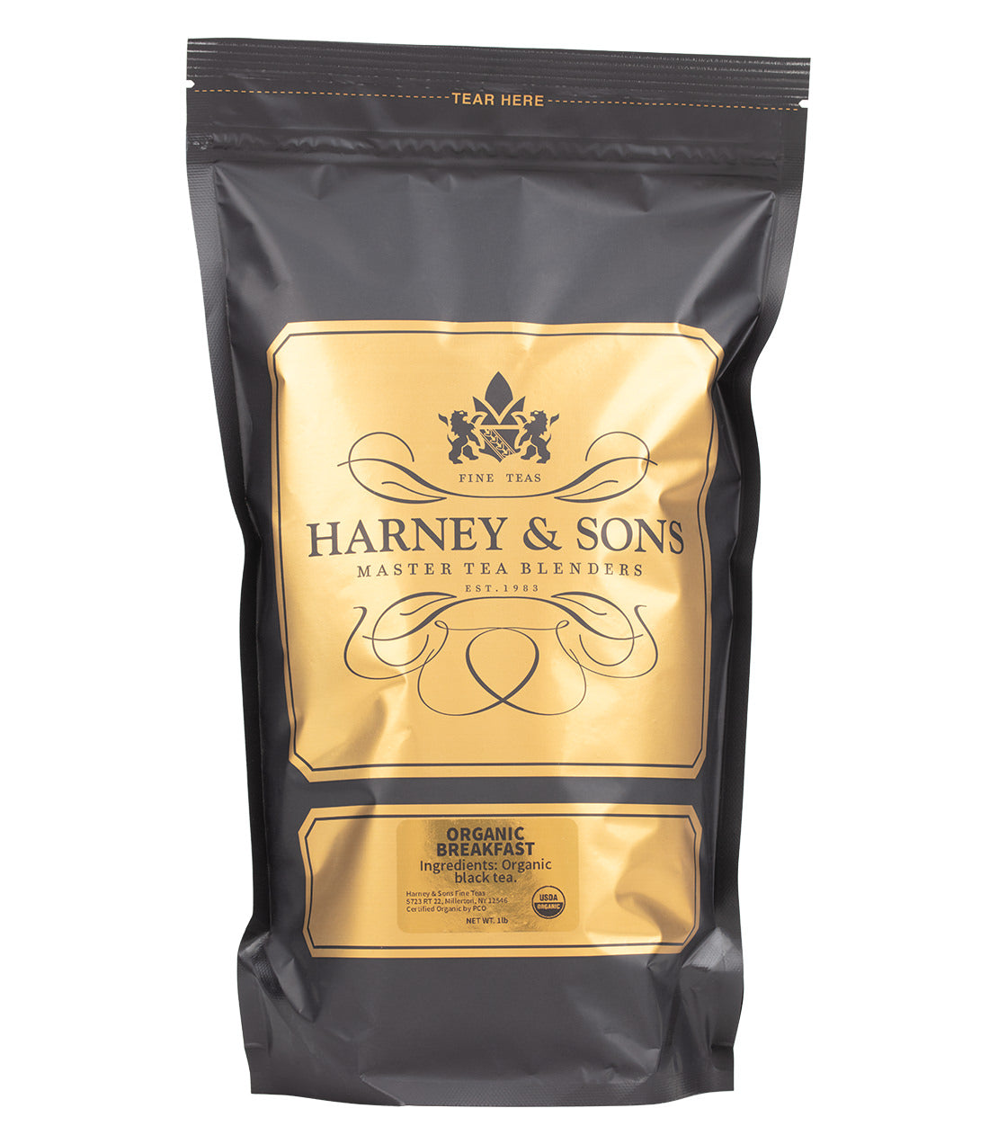 Harney & Sons Fine Teas- Organic Breakfast- 1 Pound/16OZ Bag- Black and Gold Bag