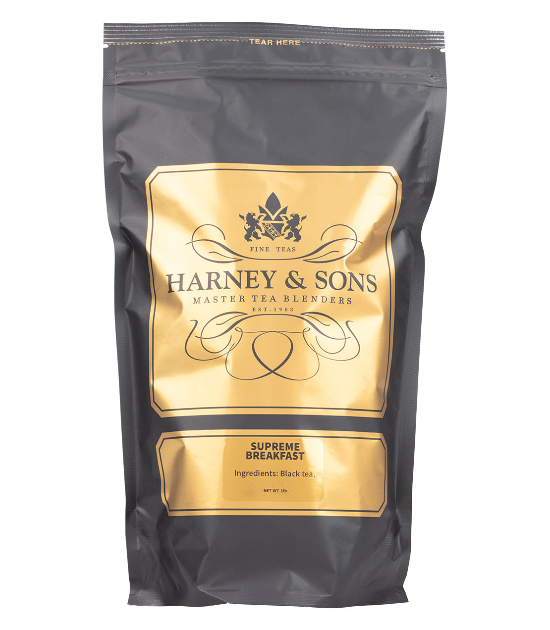 Harney & Sons Fine Teas- Supreme Breakfast- 1 Pound/16OZ Bag- Black and Gold Bag