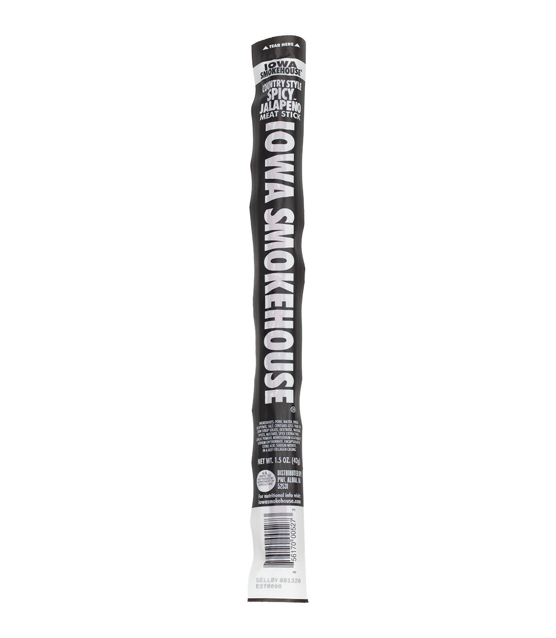 Iowa Smokehouse- Country Style Spicy Jalapeño Meat Stick- 1.5oz Black and White packaging 