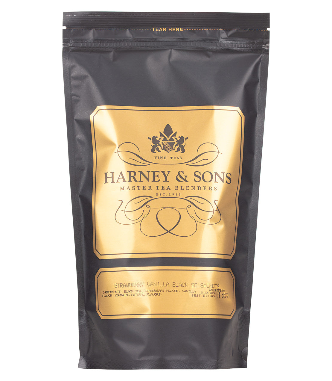 Harney & Sons Fine Teas- Strawberry Vanilla Black- Black and gold bag of 50 sachets