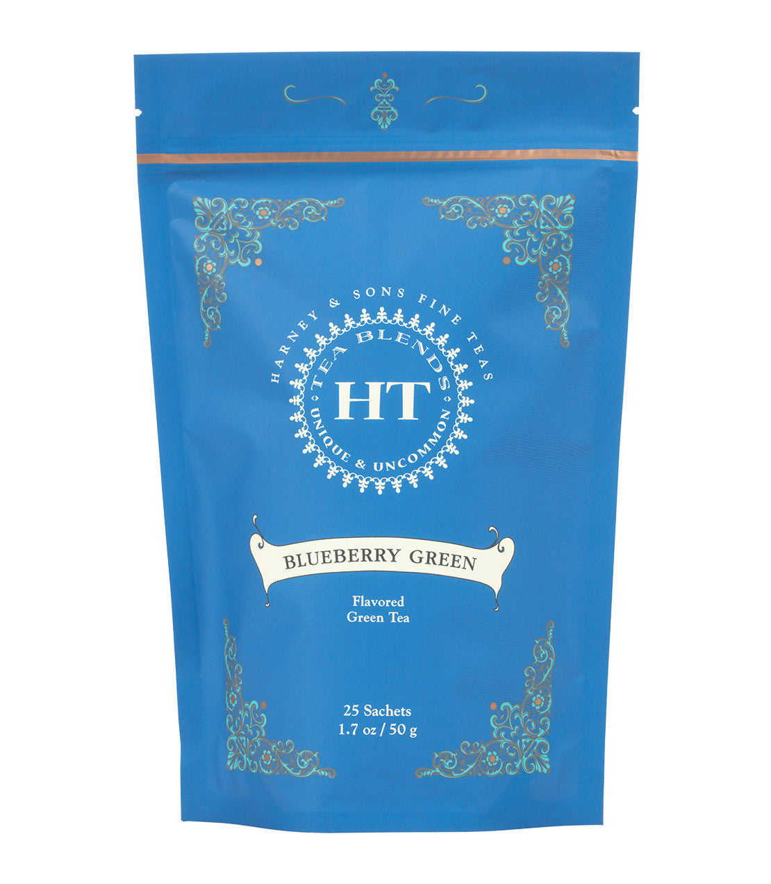 Harney & Sons Fine Teas- HT Blueberry Green- Flavored Green Tea- Bag of 25 tea sachets- Decorative blue bag- 